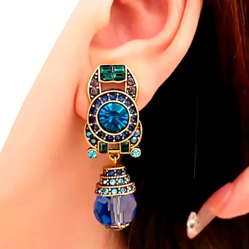 Elegant Blue and Green Drop Earrings